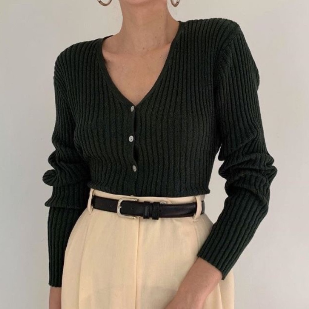 Reitman's Ribbed Cardigan Long Sleeve V-neck Y2K